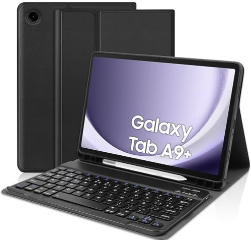 YUEJIDZ Capa com Teclado para Samsung Galaxy Tab A9 Plus 2023,Bluetooth espanhol Ñ Teclado Capa protetora para Teclado removível com suporte lápis para Samsung Galaxy Tab A9 2023 11 polegadas