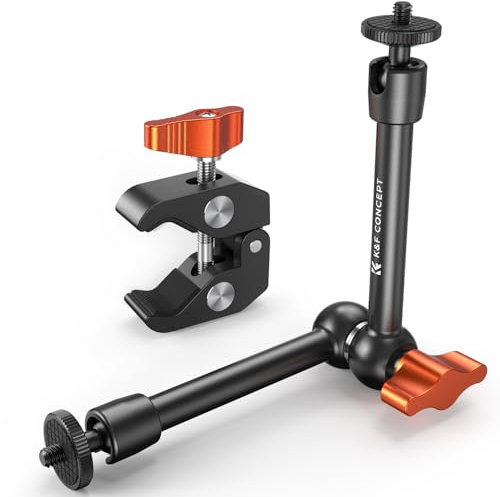 K&F Concept Brazo Mágico 9.8 Pulgadas con Super Clamp Pinza, Magic Arm con Súper Abrazadera con Tornillos de 1/4 y 3/8 para Monitor Luz LED Cámara de Acción, Carga máxima: 2KG