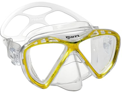 Mares Adult Samui Mid Mask - Double Lens Dive Mask with Silicone Strap for Scuba Diving, Freediving, Snorkeling, Spearfishing, Yellow Reflex