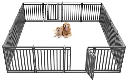 Petorldog Dog Fence Outdoor for Yard Indoor Dog Playpen 32 Height 16 Panels Portable Dog Pen Metal Dog Kennel for RV Camping(Black-Silver)