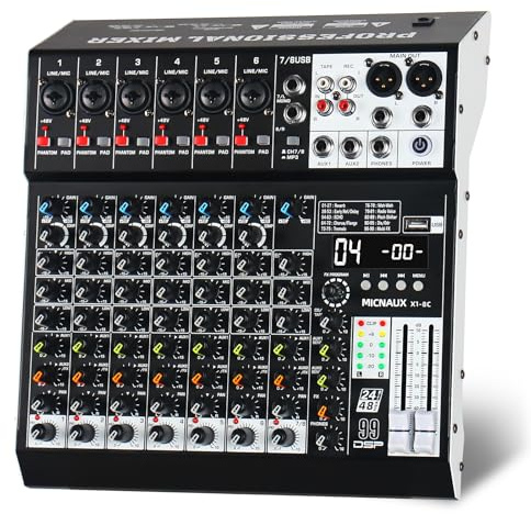 MICNAUX Audio Mixer 8 Channel Professional Sound Mixer Console with 99 DSP Effects, Mixing Board DJ Mixer w/USB, Bluetooth, 48V Power Supply, PAD Button for Recording Karaoke PA Drum Live Music