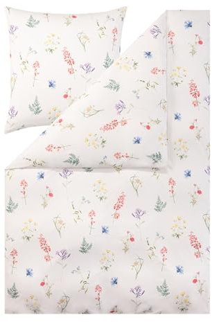 ESTELLA Bettwäsche 135x200 und 80x80, Verna Blumenwiese, Interlock Jersey, bügelfrei, Ganzjahresbettwäsche aus Baumwolle, pflegeleicht mit Reißverschluss