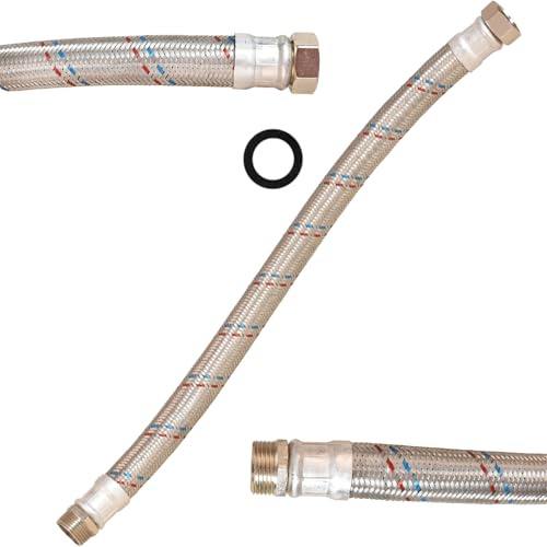 Tubo flessibile dritto 100 cm 1 pollice - per riscaldamento acqua - gomma EPDM - acciaio inox - raccordo girevole in ottone