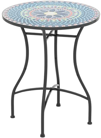 FANTASK Tavolo da bistrot rotondo, tavolino con piano a mosaico, set fino a 50 kg, mobili da giardino, per terrazza, giardino e balcone (blu)