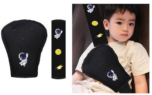 Furforstk protector cinturon coche niños 2 piezas almohadilla cinturon coche, almohadillas para cinturón de seguridad, Evita que los cinturones de seguridad aprieten el cuello y el abdomen, Negro