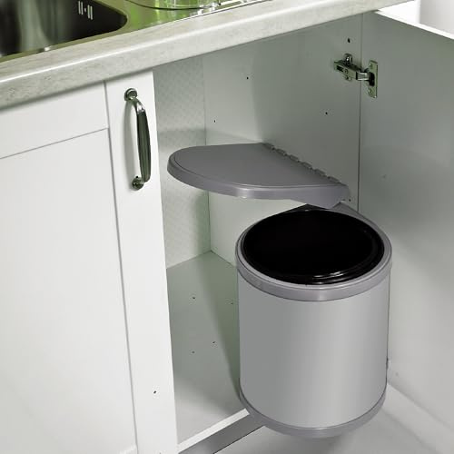 Pattumiera tonda sottolavello in plastica con contenitore estraibile, secchio immondizia per raccolta differenziata 12lt, bidone sotto lavello da incasso 27x26,5x32cm con apertura coperchio automatica