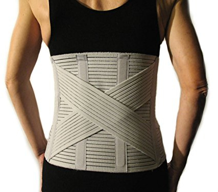 CORSETTO LOMBARE CON INCROCIO -Grigio, XXL (109-120 cm.)- Supporto Ortopedico Steccato, Fascia Cintura Addominale con 6 Stecche, Tutore Schiena, Busto Renale Correttore Posturale - UNISEX Uomo Donna