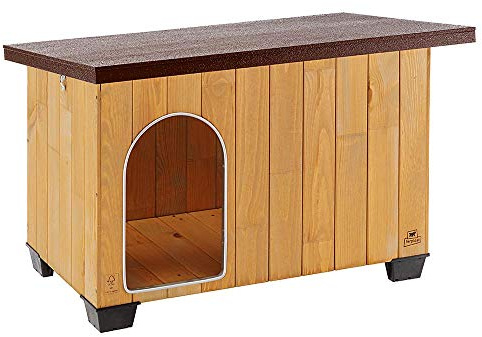 Ferplast Niche pour chiens Maisonnette BAITA 80 en bois FSC, Pieds isolants en plastique, Porte anti-morsures en aluminium, Toit ouvrant