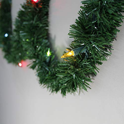 Brite Star 12-Foot Christmas Garland with Multi Lights - Perfect for Indoor or Outdoor Fireplace Mantle Decor, Kitchen Light, or Christmas Decorations Tree - Pre-lit Pine Garland For Holiday