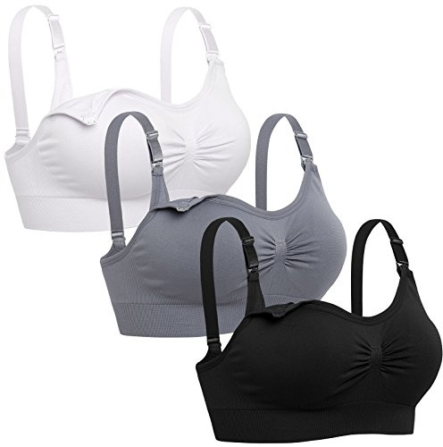 Lataly Womens Seamless Nursing Bra Sleeping Maternity Bralette for Breastfeeding Color Black White Grey Size S