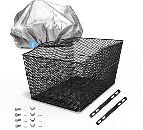 Velo Elements Panier de vélo arrière grand - Panier de vélo unisexe - [Noir/métal] - Panier de vélo - Avec housse de pluie - Accessoires de montage