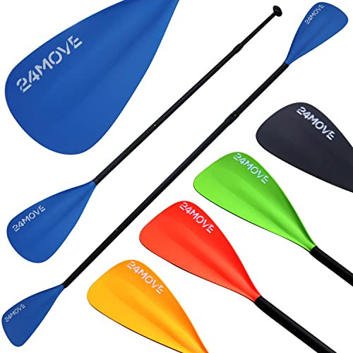 24MOVE® Paddel Doppelpaddel 2 in 1 Teleskoppaddel Stechpaddel für SUP Stand Up Board, Kajak, Leicht aus Aluminium 230cm, verstellbar, blau