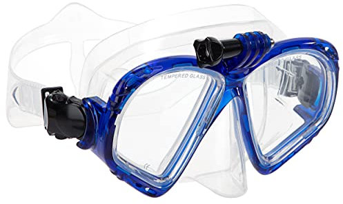 Taucherbrille Tauchmaske mit Antibeschlag Nase Kamera Halterung Erwachsene Silikonband Verstellbares Unisex Blau für Mädchen Jungen Frauen Männer Schnorchel Trocken Anti-Leck