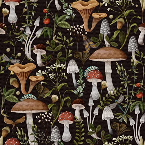 HEKO PANELS Stoff Oxford Wasserdichte Meterware Canvas-Stoff Polyester Stoff Zum Nähen Nähstoffe Dekostoffe Wasserabweisend Blickdicht Pilze 1 Meter 155 x 100 cm
