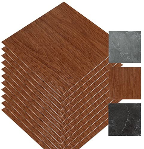 Vigevee PVC-golvbeläggning, självhäftande, vinylgolv, halkfri, vattentät, vinyl, laminat, halkfria, dekorativa golvbrädor för sovrum, vardagsrum, kök, 30 cm x 30 cm, 3 m²/33 plattor – träfärg