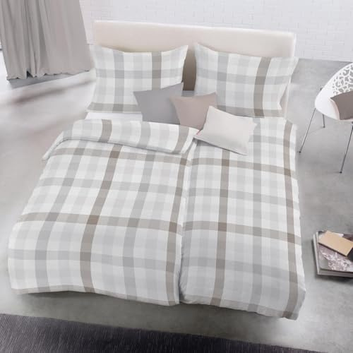 Fleuresse Lech 603742-27 Flannel Bed Linen 155 x 220 cm Checked Beige Silver White