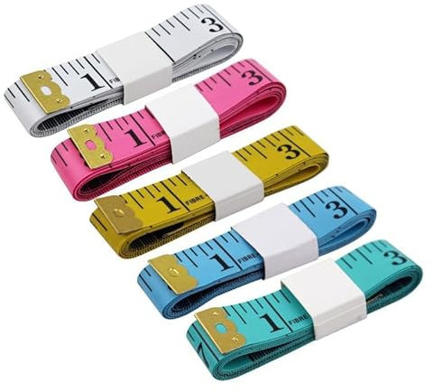 AZWOOD Lot de 5 rubans à mesurer double face pour vêtements et tissus - Ruban à mesurer flexible pour mesurer le corps - 150 cm - 5 couleurs