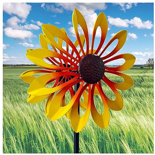 Molinillo De Viento De Girasol, 174CM Metal Girasoles Resistir El Clima Severo Molinillo Viento Metal, La JardíN DecoracióN del Patio,Yellow