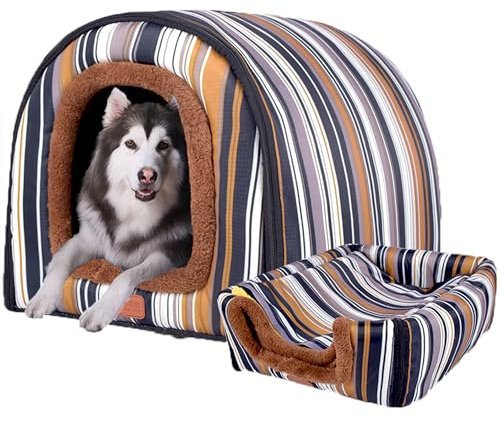 Hundebett Katzenbett, extra großes Hundehaus mit abnehmbarem Kissen, 2-in-1-Hundebett, Haustierbett mit rutschfester Unterseite, mittelgroßer Hundekorb, orthopädisches Kissen für Hund und Katze, 92 x