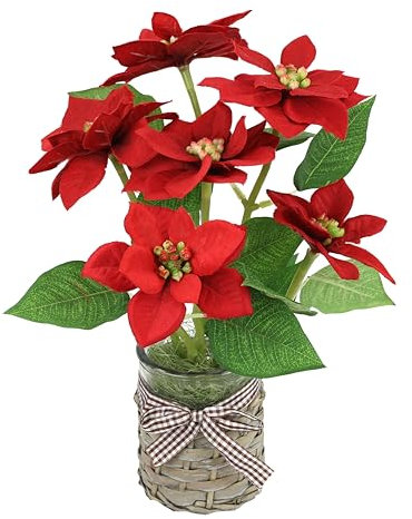 Flair Flower Poinsettia Artificiel en Pot Étoile de Noël Décoration de Noël Fleur Artificielle Branche X'Mas Bouquet Décoration Étoile de l'Avent