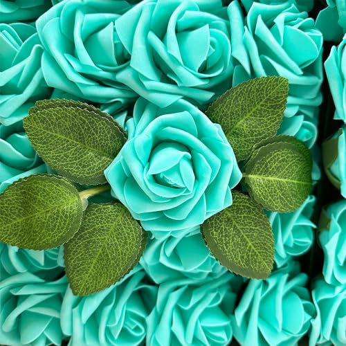 SECALIFE 25 Pieces Artificial Flower Foam Rose, Real Touch Artificial Roses Fake Roses for DIY Bouquets Wedding, Party, Garden, Office, Valentine's Day Home Decor, light blue