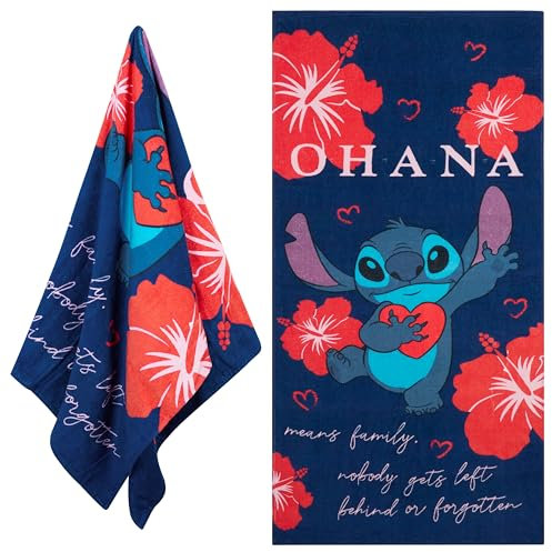 Disney Stitch Handtuch Kinder Badetuch Schnelltrocknend Strandtuch Baumwolle Duschtuch 70x140 cm für Schwimmen und Baden Reise Zubehör (Blau/Rot Stitch)