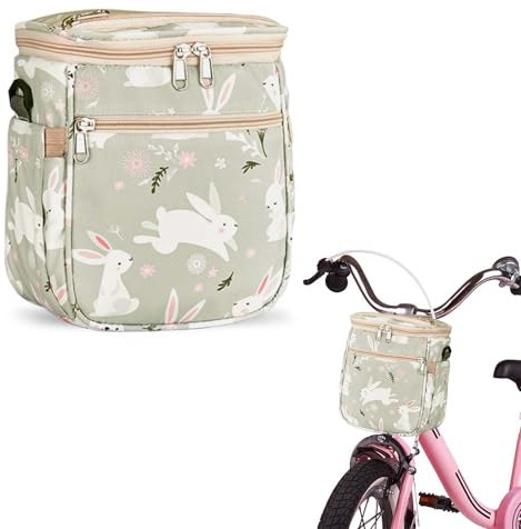 Aoreun Bolsa de Manillar para niños, Cesta de Bicicleta para niños Bolsa de Manillar de Lona Impermeable para Bicicleta Accesorio para Bicicleta para niños, para impulsores, Triciclo, Scooter（Verde）