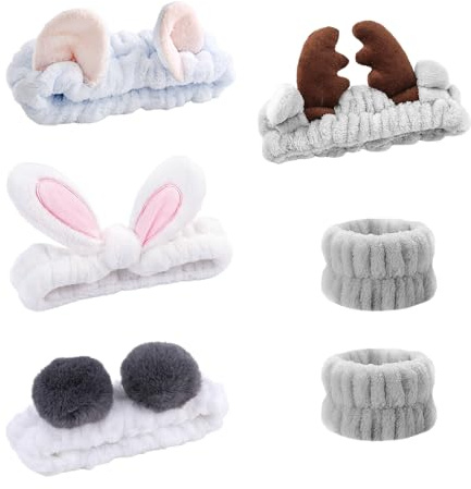 NYGGTYK Lot de 4 bandeaux pour femme - Adorables bandeaux de dessin animé - Élastiques - Doux - Absorbants - Convient pour le lavage du visage, le maquillage, les soins du visage et le bain, etc.