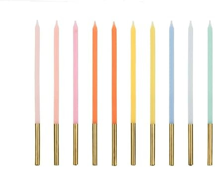 10 Candele Mezzo Stelo - Multicolor e ORO - candeline in Cera Maxi per Torte e Dolci, Decorazione per Feste, Compleanno, Matrimonio ECC.- Candela Matita H14cm