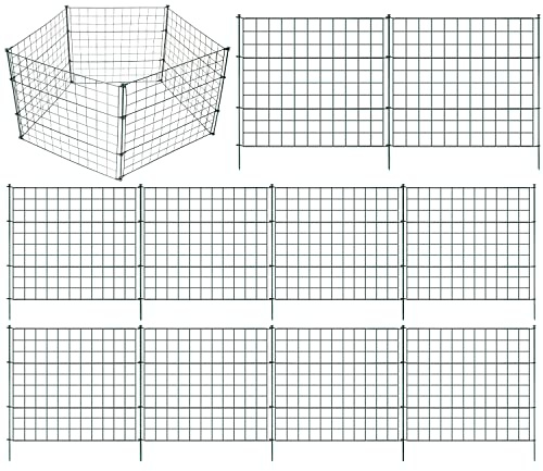 ISOISL Clôture de jardin en métal - 10 pièces - Clôture plate avec 12 barres de fixation pour étang, délimitation de jardin et enclos (vert, droite)
