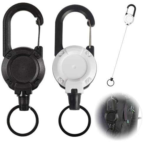 ZORTVUL 2 Piezas Llavero Retráctil, Retráctil Con Mosquetón Clip, Mosquetón De Carrete Credencial Retráctiles Carrete De Insignia Retráctil Mosquetón De Carrete Para Clip De Cinturón (Negro +B