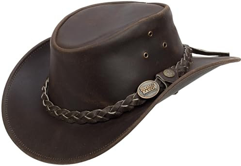 Pathfinder Classic – Robuster Lederhut für Western, Bushcraft & Outdoor | Vintage Cowboyhut mit Luftösen & Kinnriemen-Ösen (DE/NL/SE/PL, Alphanumerisch, L, Braun)