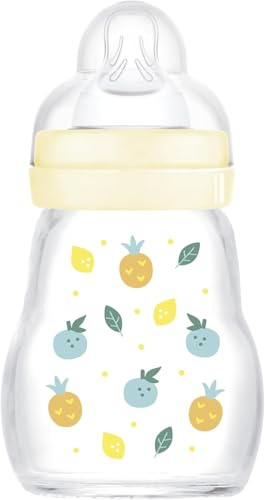 MAM Biberon Feel Good 170 ml, Biberon vetro pregiato resistente alle alte temperature, Accessori neonati ergonomici per uso quotidiano e allattamento misto con morbida tettarella misura 1, Neutro