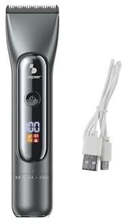 BEPER P304CAP010 Tagliacapelli uomo professionale, Lame in Titanio e Ceramica, Display LED, 4 pettini regolatori, 2 velocità, Autonomia 3h, Ricarica USB-C, Uso a filo e Cordless