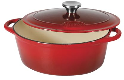 Sitram 717175 Cocotte Ovale en Fonte d’Acier Émaillée 6,5 L (33 cm) – Intérieur Émail Blanc Crème & Extérieur Rouge – Cuisson Mijotée Traditionnelle – Tous Feux Dont Induction et Four
