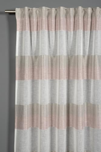 Sehlbach Tenda pronta per l'uso con fettuccia, Righe a blocchi, Rosa, 140 x 245 cm, Traslucide, Opaca, Design di tendenza, Drappeggio perfetto, Certificato Oeko-Tex