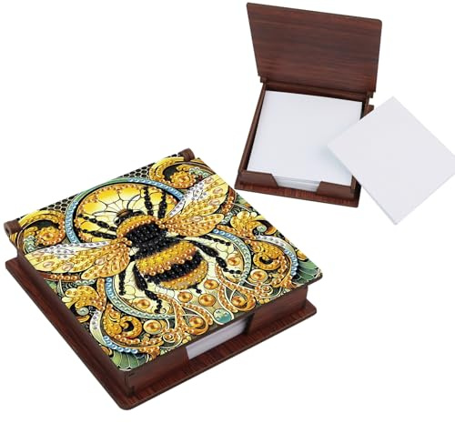 Bee Diamond Painting Kit Note Box,Memo Paper Storage Box Diamond Art,Sticky Note Holder Diamond Art,Diamond Painting Memo Pad For Office Desk. (Bee)