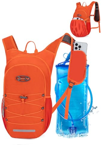 Hydration Backpack with 2L Water Bladder, Water Backpack for Hiking Cycling | Phone Pocket, Helmet Holder, Waterproof Rain Cover, Hydration Pack, Cycling Backpack, Hiking Backpack, Running Backpack