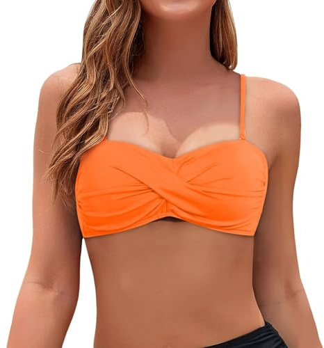 Haut de Maillot de Bain Femme Bandeau Push-Up Sexy Bikini Bandeau Bretelles Amovibles et sans Bretelles Col en V Croisée Hauts de Bikinis pour Femme Haut de Bikini Noir avec Rembourrage Amovible