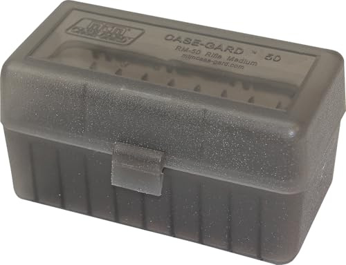 MTM Case-Gard RM-50-41 Rifle Ammo Box 50 Round 220 Swift 243 308 Win 6.5 Creedmoor 6.8x51, USA Made, Clear Smoke