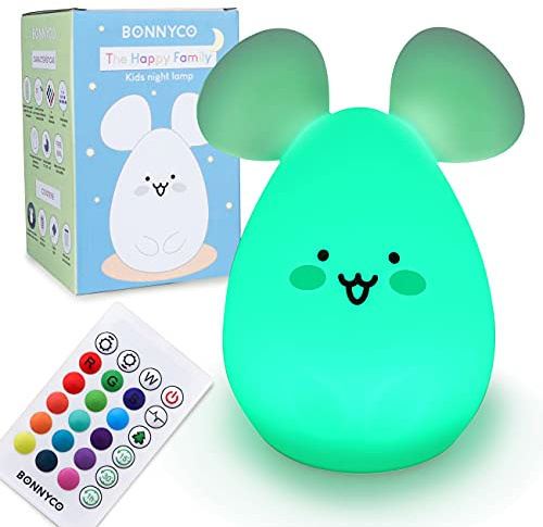 BONNYCO Nachtlicht Kinder mit Fernbedienung und Berührungssensor 16 Farben. Maus Nachtlicht Baby mit Timer, Nachttischlampe Kinder Silikon BPA-Frei. Nachtlampe Kinderzimmer, Geschenke Baby