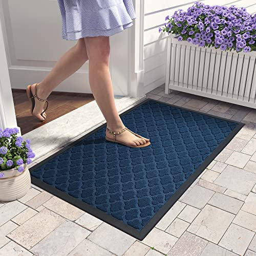 COLOR&GEOMETRY Door Mat Outdoor 60 X 90 cm, Front Door Mat Outside, Absorbent Non-slip Heavy Duty, Rubber Backed Outdoor Mat Entrance Dirt Trapper for Entryway, Hallway (Navy)