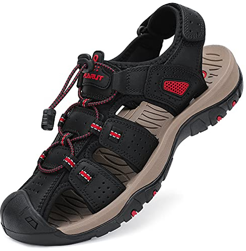 FLARUT Sandaler Herr Bekväma Sportsandaler Sandaler Med Stängd tå för Män Trekking Strand Justerbara(Svart,48 EU)