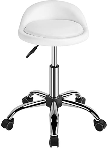 Yaheetech 2pcs Taburetes de Salón Giratorio Ajustable en Altura Sillas con Ruedas 59-70 cm Negro Blanco