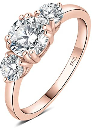 JewelryPalace Klassisch Rund 1.4ct Zirkonia Solitär Promise Ring Damen, Schmuck Set, Verlobungsring Damenring Silber 925 mit Stein für Frauen, Simulierte Diamant Jubiläum Eheringe Rosegold 54
