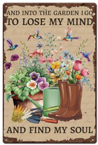 SUPERDANT Garden Metal Signs Flower Birds Tin Sign Inspirational Quotes Wall Plaques Funny Signs and Plaque Man Cave Sign Metal Art for Garden Bar Pub Living Room Vintage Decor