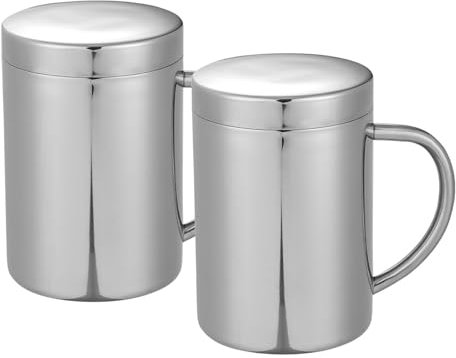Edelstahl Thermobecher mit Deckel,2 Stück 200ml Doppelwandige Edelstahl Kaffeetasse mit Griff Becher Kaffeebecher Tassen Set für Camping & Outdoor (200ml)