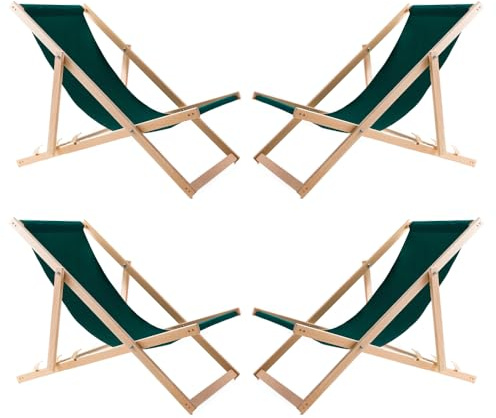 WOODOK 4er Liegestuhl Klappbar - Gartenliege Klappbar bis 120kg, Sonnenliege aus Buchenholz ohne Armlehne - 3-Stufige Rückenlehnenverstellung (4X Grün)