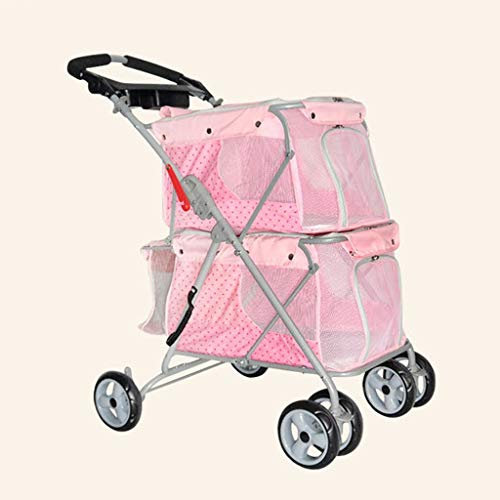 Haustier-Buggys für 2 Hunde, 4-Rad-Haustier-Buggy, faltbarer Zweisitzer-Transportwagen für Hunde und Katzen (Rosa)