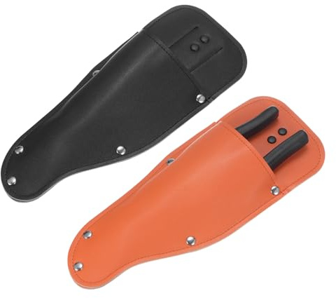 M METERXITY 2-Pack Garden Pruner Sheath, Portable Leather Pruning Shears Sheath Pliers Holder for Belt, Garden Scissors Leather Case for Hand Pruner/Garden Shears/Clippers [Black/Orange]